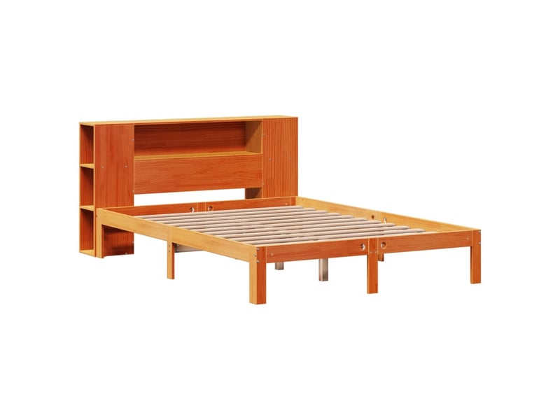  Lit adulte, lit double, lit bibliothèque sans matelas marron 140x190cm pin massif cf17989  - Conforama C