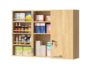 Armoire à pharmacie murale, armoire à médicaments avec double porte verrouillable 2 clés, 53x20x53cm, chêne