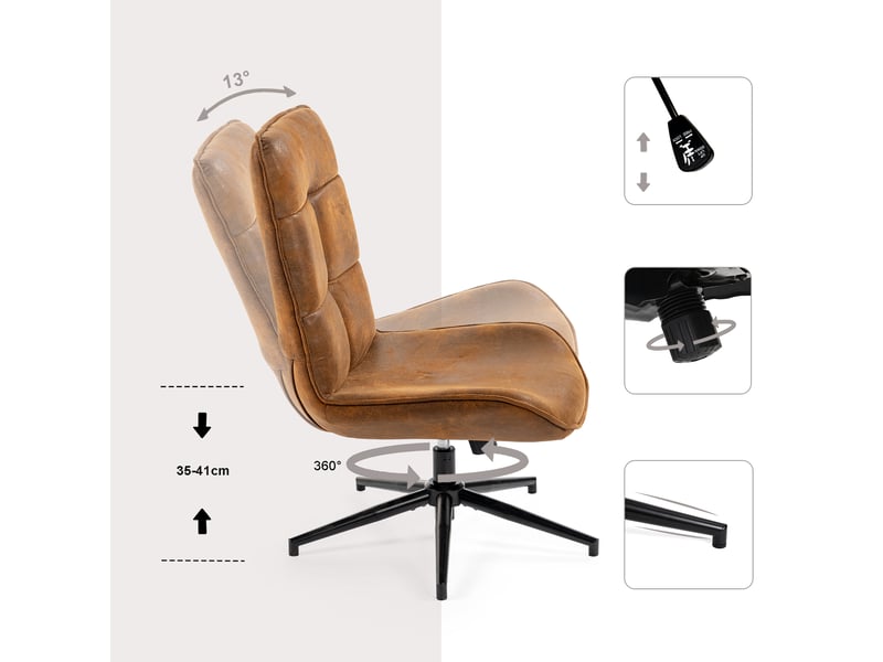  Fauteuil salon fonction d'inclinaison pivotant sur 360° avec dossier en suédine marron  - Conforama C