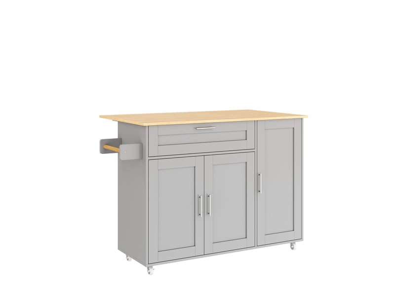  Îlot de cuisine 132,5x44-70,5x90 cm, desserte extensible avec tiroir, étagère à épices et porte-serviettes, mdf, gris  - Conforama D