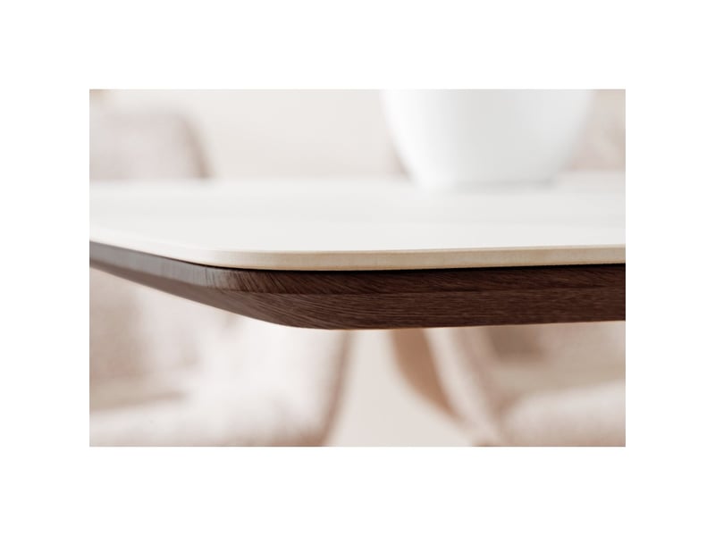  Table rectangulaire lumea – 200 cm – plateau céramique effet marbre blanc et pied plaqué noyer – style contemporain  - Conforama E