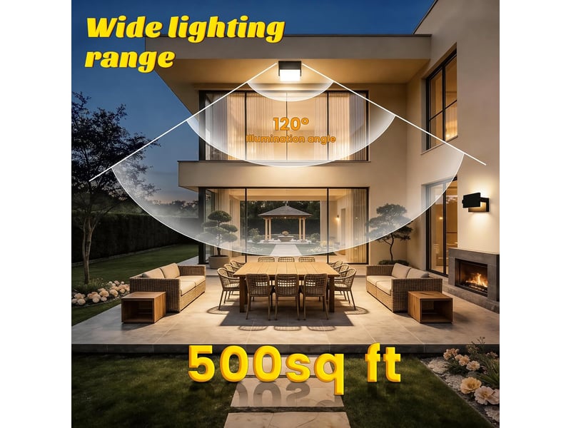  Applique murale extérieure led 5000lm 3000k ip65 noir  pivotant 360° lumière chaude 36w 7914674571 - Conforama E