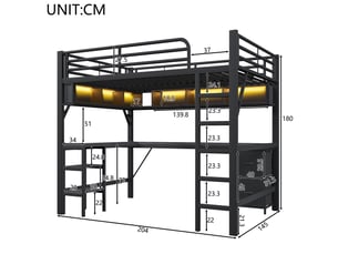 Lit mezzanine 140x200 cm <strong></strong> <strong></strong> coloris noir