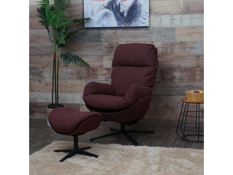  Fauteuil relax + pouf hwc-l12, fauteuil tv fauteuil à bascule fonction bascule, pivotant, métal tissutextile - bordeaux  - Conforama D
