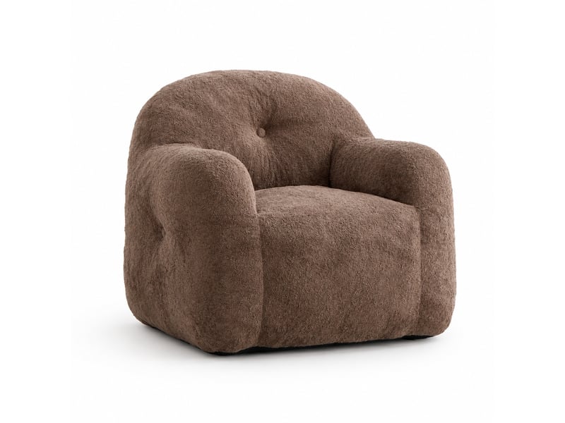  Fauteuil poire modenvie à accoudoirs en fausse fourrure kaki, mousse déchiquetée, 95 x 95 x 79 cm, sans montage  - Conforama A