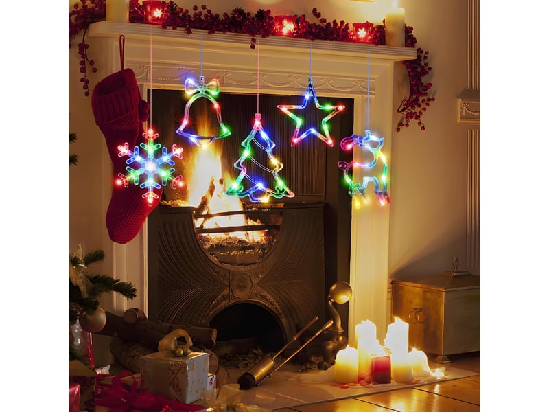  Suspension lot de 5 lumières de noël pour fenêtre pour sapin de noël, cheminée, décoration multicoluer  - Conforama D