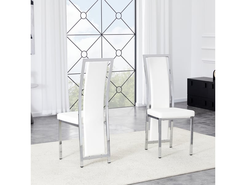  Lot de 2 chaises de salle à manger 44.00×42.70×109.00 cm en métal et pu rembourré blanc et argenté chicfurn  - Conforama C