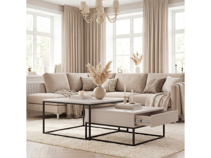  Tables basses gigognes elegant - 7060 cm - avec grand tiroir - structure en acier - noir cachemire ELEGANT - Conforama D