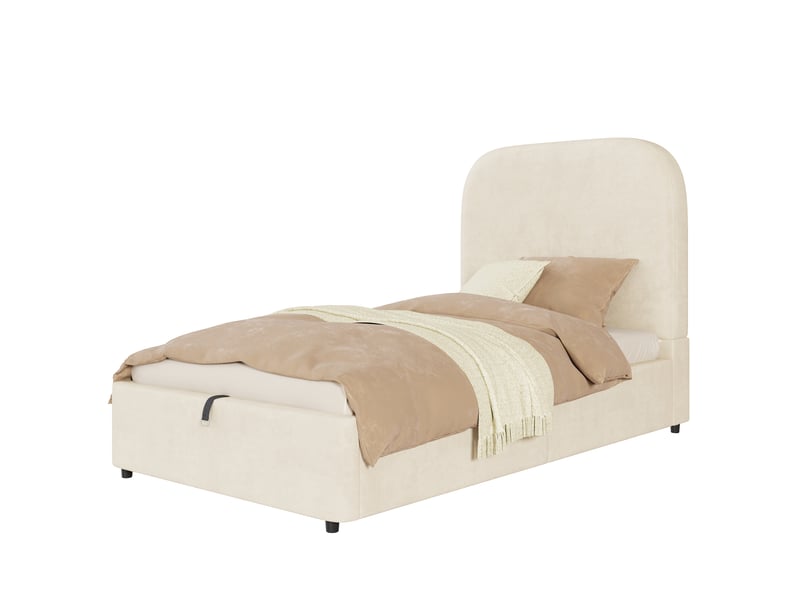  Lit coffre enfant 90x190 cm avec rangement hydraulique et tête de lit rembourrée lit simple avec sommier à lattes en velours beige BUYDEEMEUS - Conforama A
