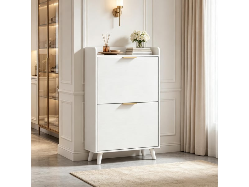  Meuble à chaussures 2 portes basculantes - lpospi - rangement 8 à 12 paires, panneaux blanc, 70 × 30 × 120 cm  - Conforama B