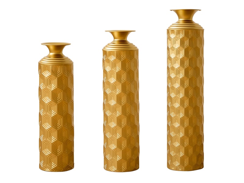  Lot de 3 vases de sol décoratifs en métal doré, motif alvéolé, h 506585 cm  - Conforama A