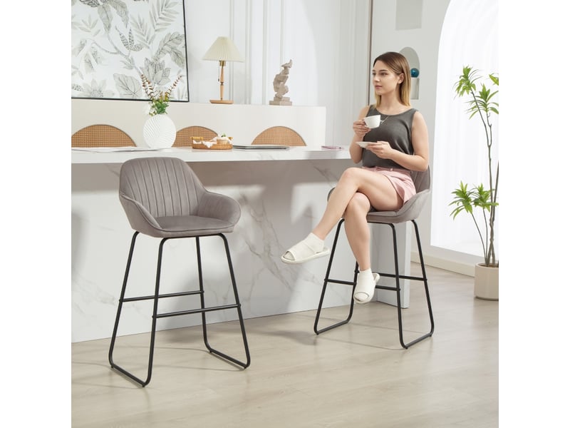  Tabourets de bar lot de 2 avec repose-pieds - lpospi - assise rembourrée, polyester, cuisine - gris 50,5 × 53 × 96 cm  - Conforama C