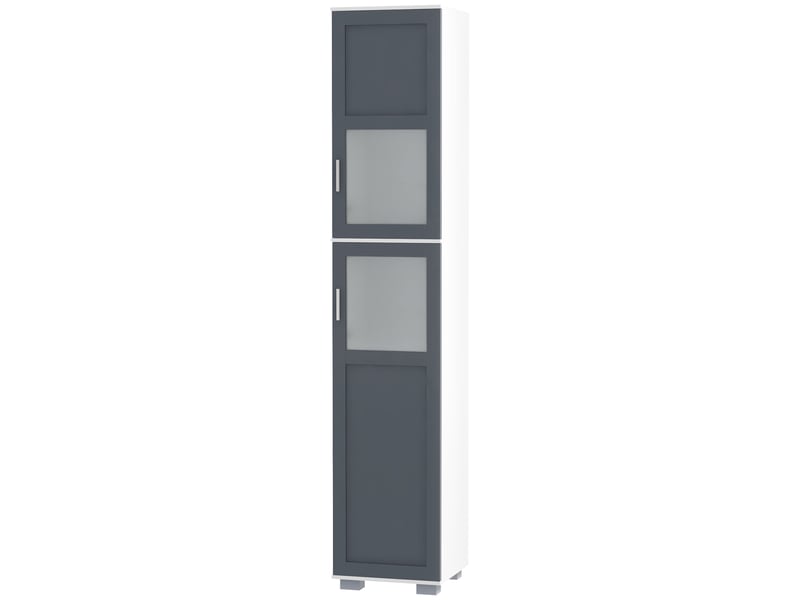  Armoire de salle de bain haute, colonne de salle de bain avec 2 portes en verre trempé et étagères réglables, 37 x 35 x 190 cm, blanc et gris  - Conforama B
