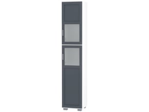 Armoire de salle de bain haute, colonne de salle de bain avec 2 portes en verre trempé et étagères réglables, 37 x 35 x 190 cm, blanc et gris