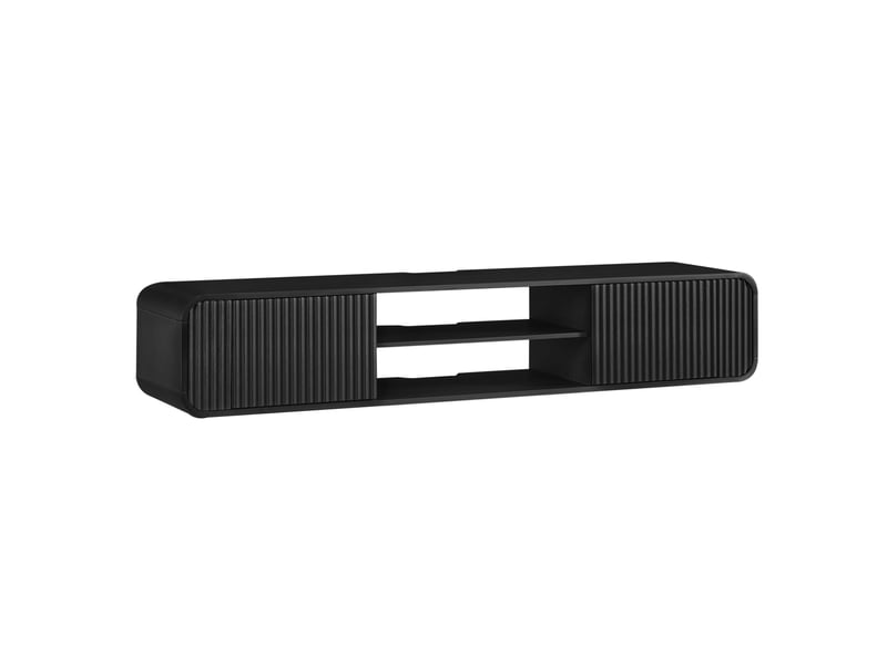  Meuble tv mural modenvie 160 x 38 x 30 cm noir en panneaux de particules avec rangement ouvert  - Conforama A