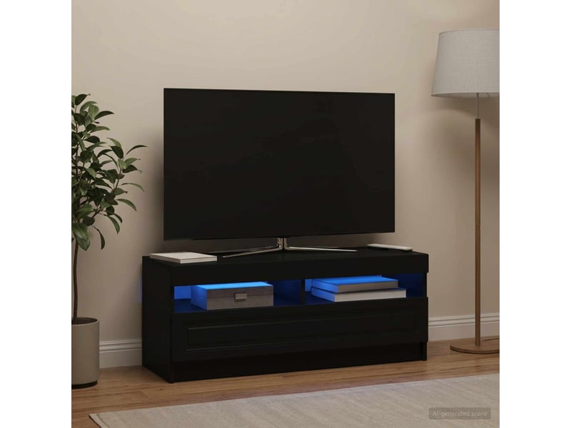  Meuble tv - banc tv - meuble de rangement led noir bois d'ingénierie  - Conforama D