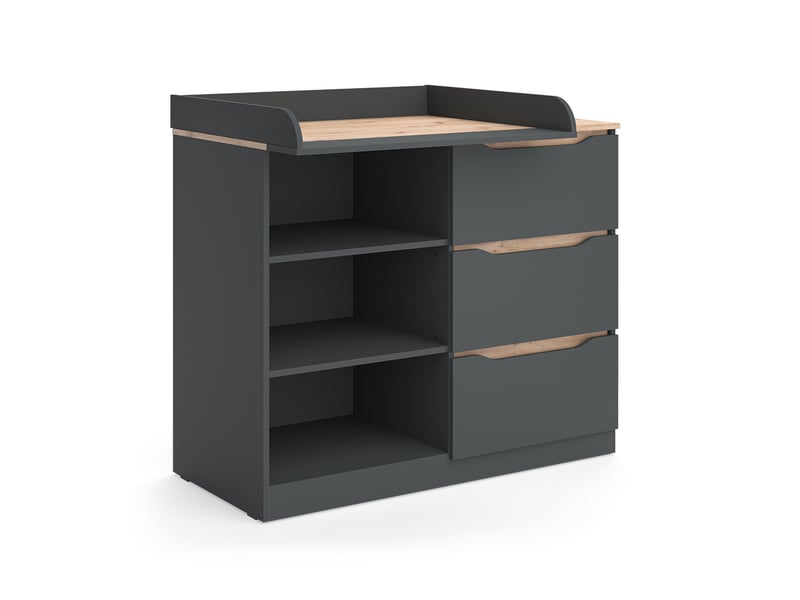  Vicco commode à langer, anthracitechêne artisan, 113x93cm avec 3 tiroirs  - Conforama A