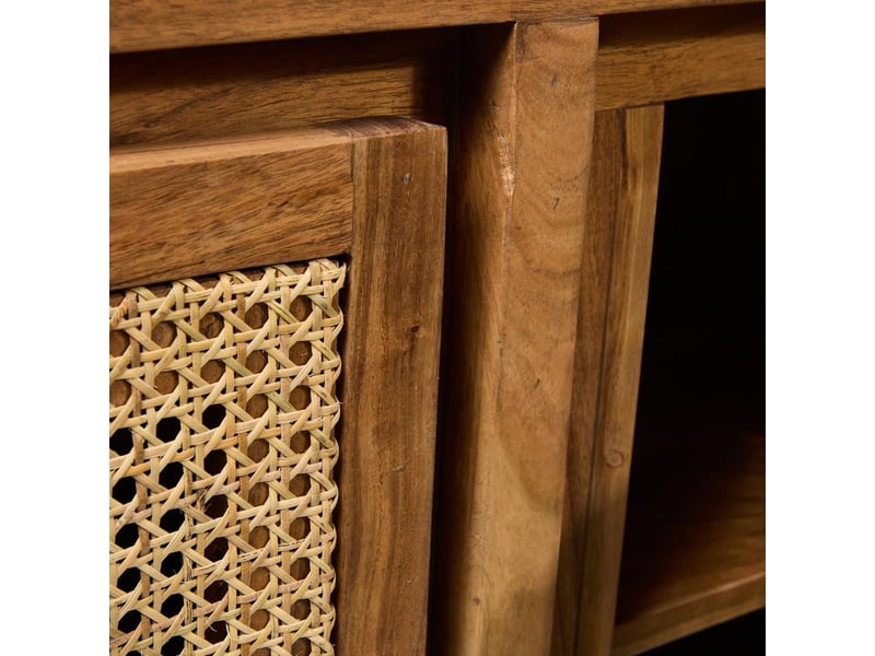 Buffet en bois naturel et rotin avec 3 portes 145x40x75 martinica  - Conforama D