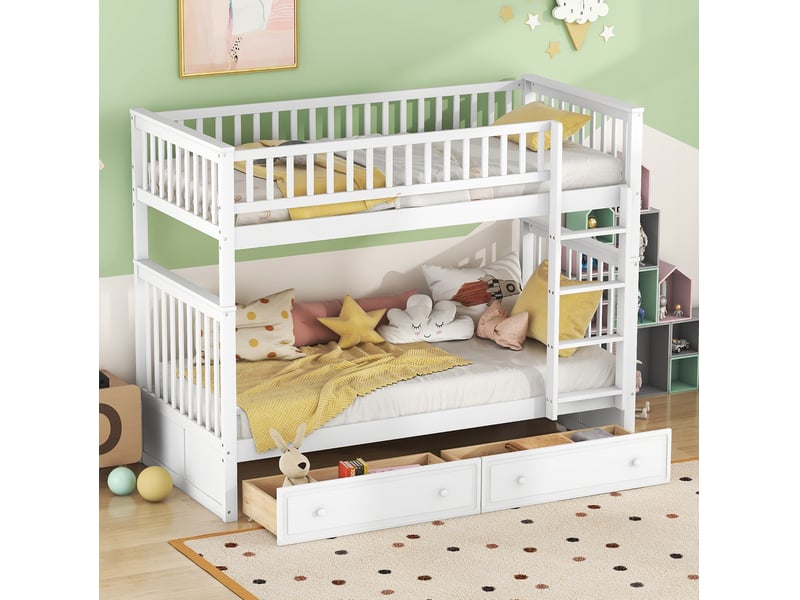  Modenvie lit superposé convertible 90x200 cm - avec 2 tiroirs, transformable en 2 lits - pour chambre d'enfant - blanc  - Conforama E