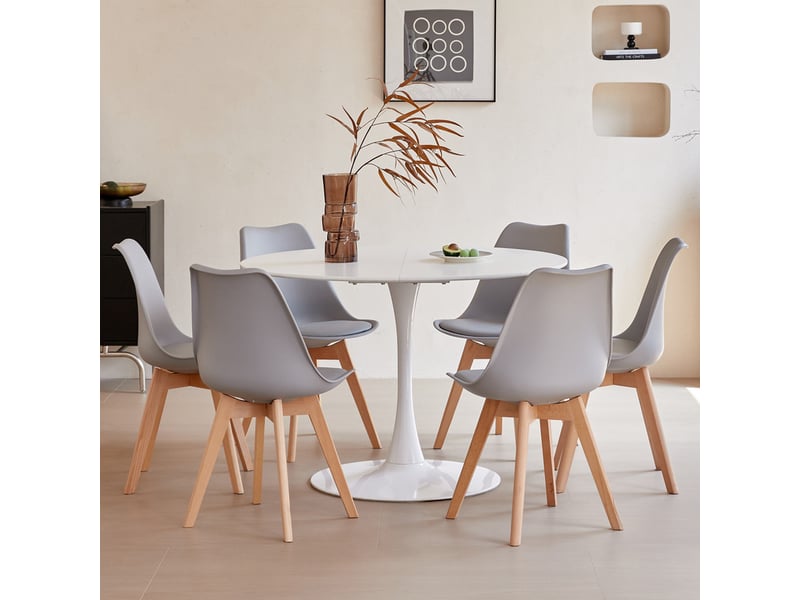  Table à manger ronde moderne 110 cm - 4 à 6 personnes- scandinave - mdf - blanc  - Conforama B