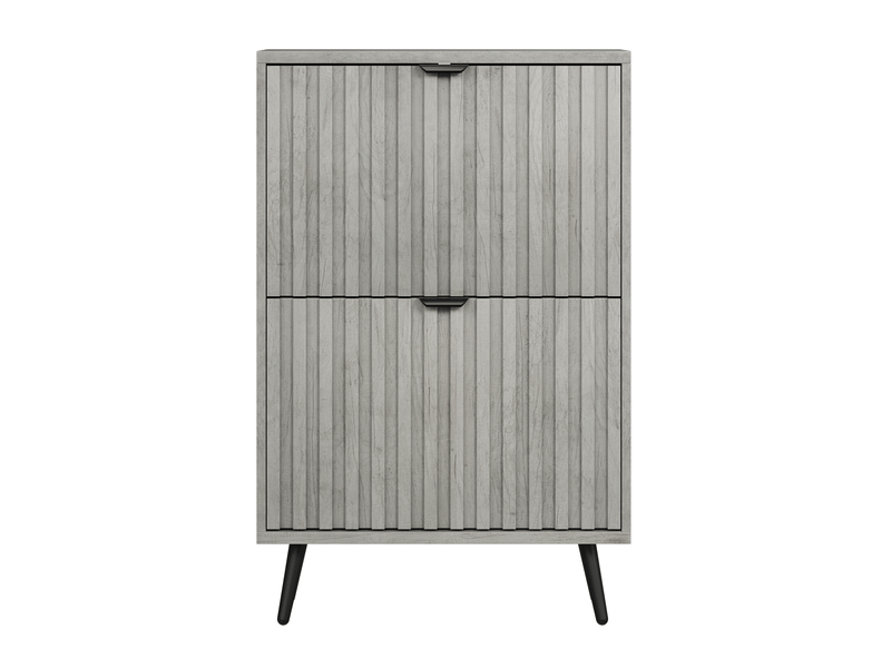  Meuble à chaussures modèle groove 60 cm, gris, 2 tiroirs basculants, rangement caché pour entrée  - Conforama A
