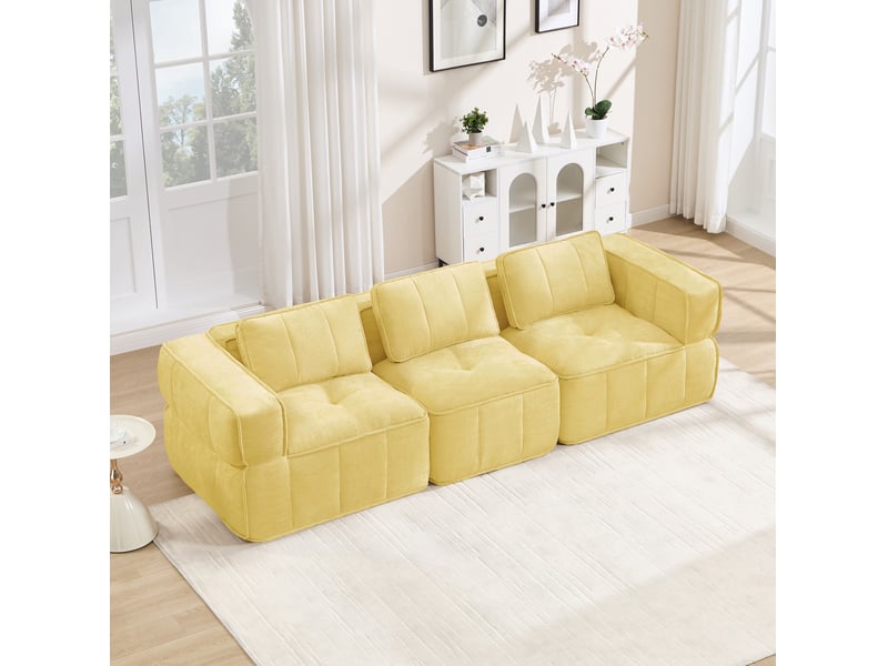 Canapé modulable 3 places271x93x67cm, sans cadre, sans montage, utilisation, assise profonde, design, polyester, jaune - Conforama D