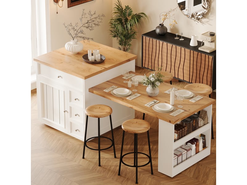  Îlot de cuisine sur roulettes-table à manger extensible-120-184cm-blanc FC - Conforama D