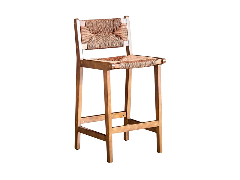  Lot de 2 tabourets de bar en bois massif avec dossier tressé, pour îlot de cuisine, couleur noyer  - Conforama A