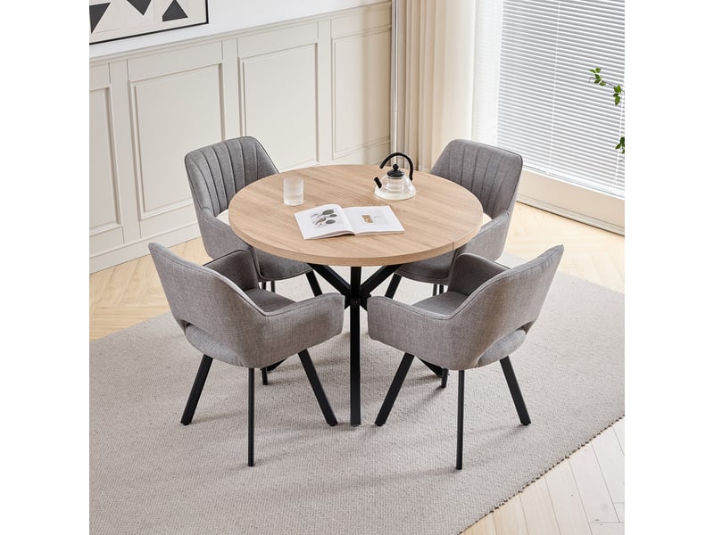  Lot de 6 chaises de salle à manger pivoter à 360° - cuisine, salon - avec dossier ajouré - lin - pieds en métal - gris clair  - Conforama C