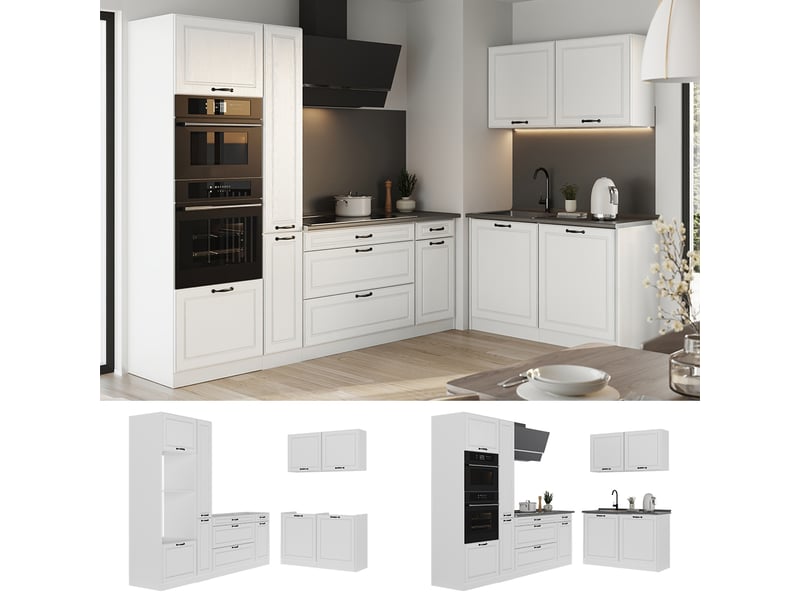  Vicco cuisine en angle, blanc campagneblanc, 230 x 120 cm plan de travail marbre  - Conforama D