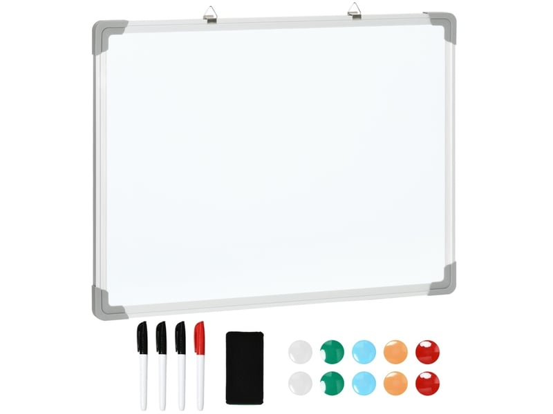 Tableau blanc magnétique 60x1,8x45 cm avec 4 marqueurs, 1 effaceur, 10 aimants, chevalet et montage mural, blanc  - Conforama A