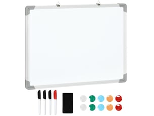 Tableau blanc magnétique 60x1,8x45 cm avec 4 marqueurs, 1 effaceur, 10 aimants, chevalet et montage mural, blanc