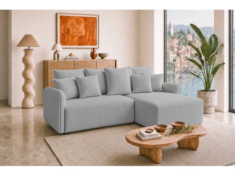 Portofino - canapé d'angle convertible petit velours côtelé 3 places gris clair - Conforama B