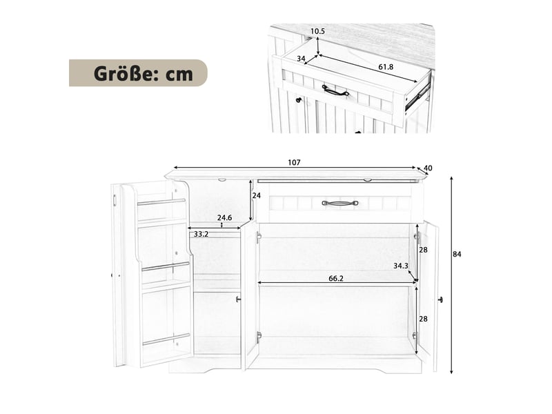  Buffet meuble de rangement 107x40x84 cm avec 3 portes 1 tiroir, mdf noir, socle courbé, style minimaliste moderne  - Conforama C