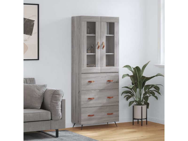  Buffet haut - bahut - meuble de rangement sonoma gris 69,5x34x180 cm bois d'ingénierie  - Conforama B