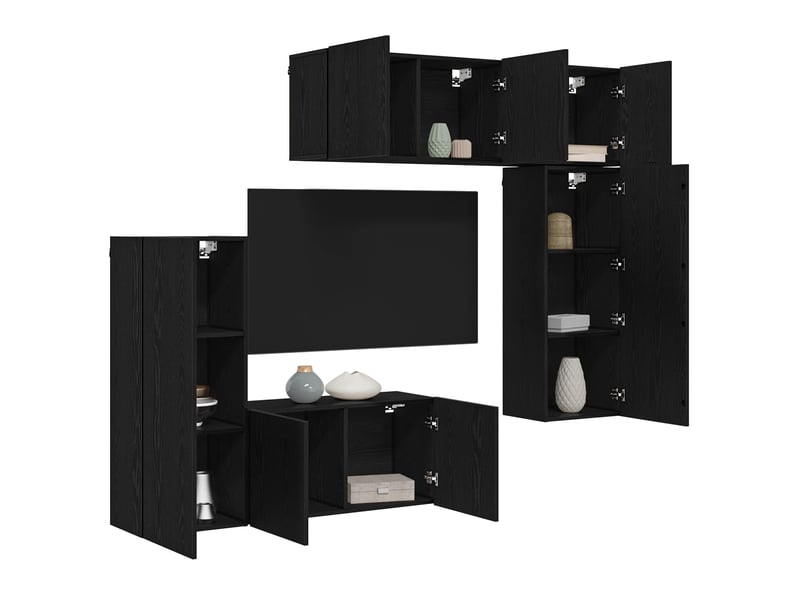  Unité murale de tv 5 pcs chêne noir bois d'ingénierie shl69184  - Conforama C
