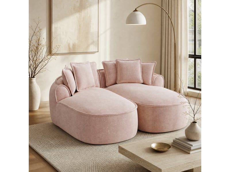 Canapé convertible 2 places en tissu rose, modules sans cadre et méridienne profonde pour se détendre - Conforama B