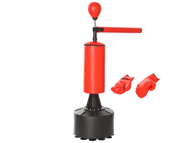 Sac de frappe autoportant avec speed ball et barre rotative à 360° 88 x 48 x 155-205 cm noir et rouge - Conforama A