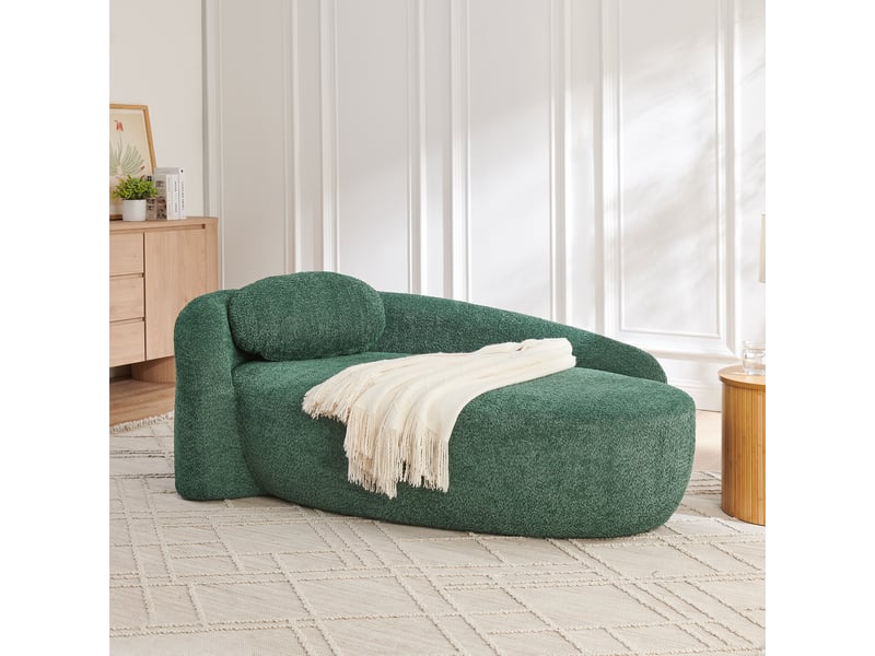  Canapé 1 place en tissu teddy vert, canapé arrondi avec coussin et mousse haute élasticité pour salon, chambre ou petit espace  - Conforama D