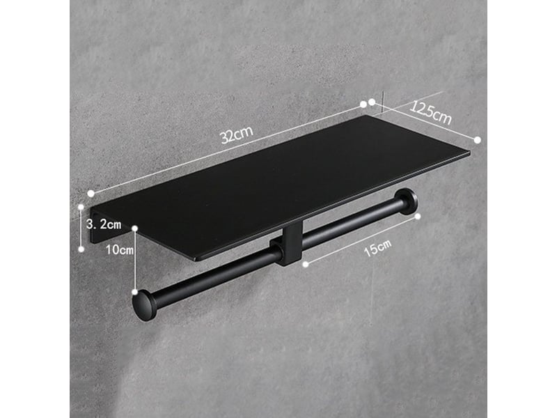  Porte rouleau de papier toilette sans perçage avec etagère de téléphone portable noir  - Conforama B