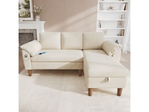 Canapé d'angle panoramique convertible <strong></strong> <strong>OPULERANE TRADING LTD</strong> 3 places Textilène beige avec coffre de rangement