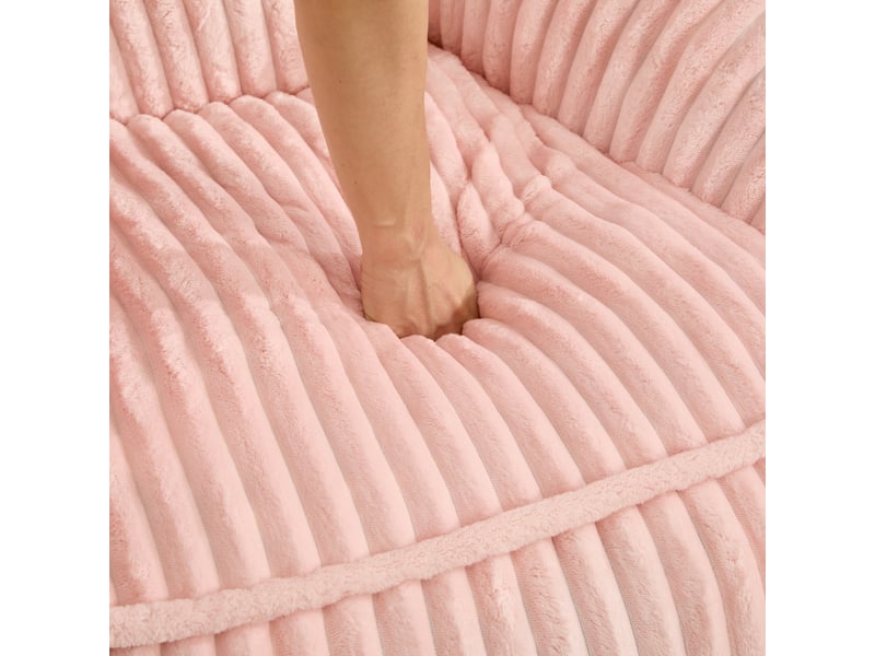  Fauteuil pouf sans assemblage, peluche bouclée rayée,rose, dimensions 92×98×73 cm  - Conforama E