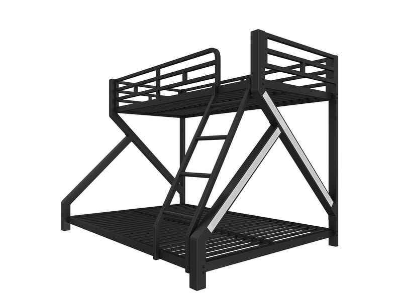 Lits superposés 90 × 200 et 140 × 200 cm, structure en métal, éclairage led, barrières et échelle, sans matelas, noir - Conforama A
