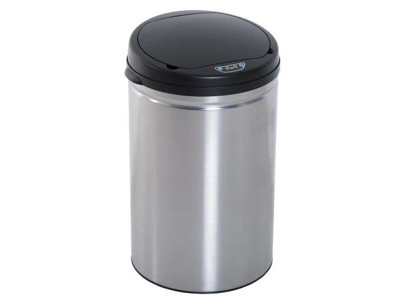  Poubelle ronde à capteur infrarouge 30 l en acier inoxydable noir  - Conforama A