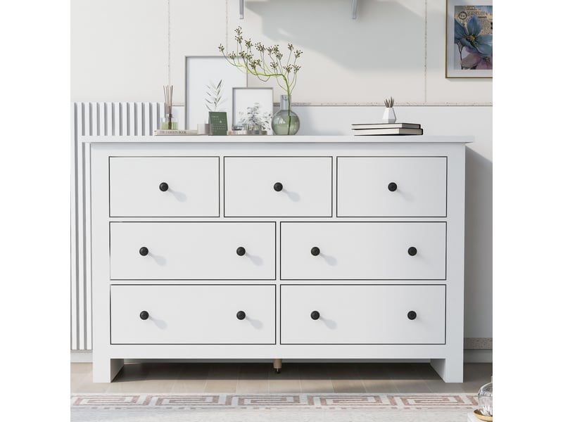  Buffet ulevr 7 tiroirs de rangement 152 x 40 x 88,5 cm en panneaux de particules blanc  - Conforama E