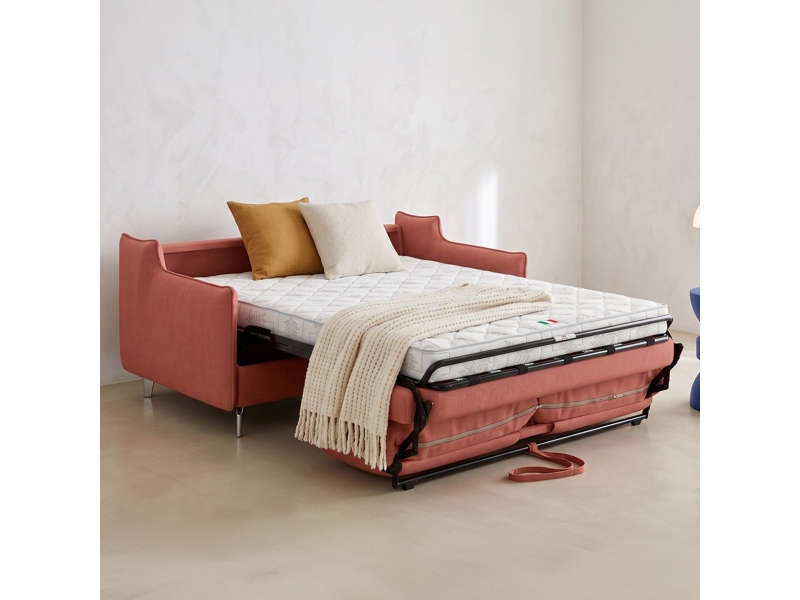 Canapé droit convertible 3 places en tissu chenille terracotta - ouverture express - astoria Astoria - Conforama B