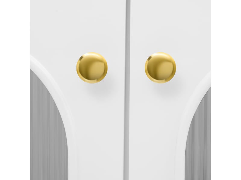 Meuble tv 170 x 35 x 55 cm, 4 portes vitrées, passe-câbles, côtés arrondis, poignées et pieds dorés, blanc, en mdf, rangement pour salon CARDUME ESTIVAL - Conforama E