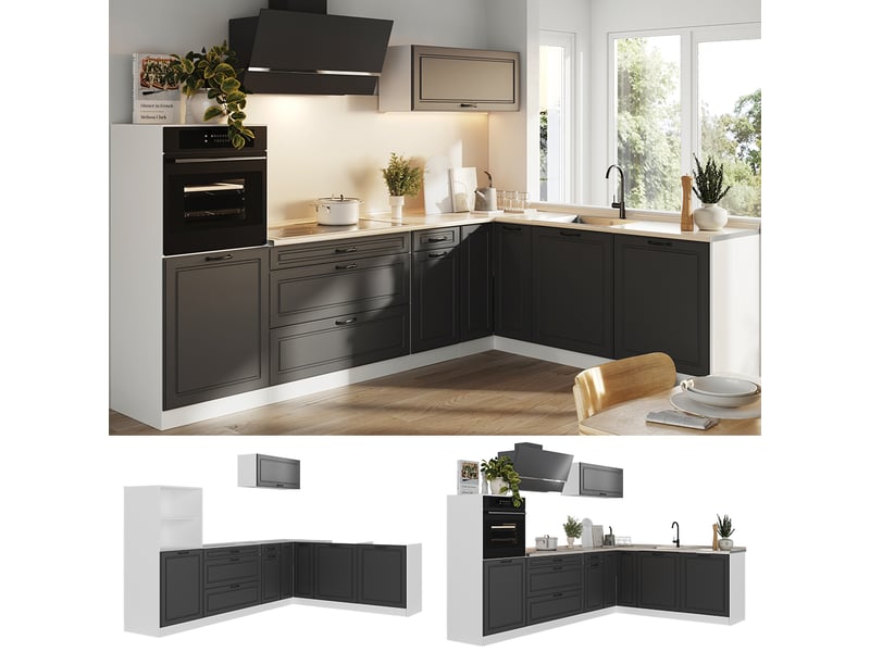  Vicco cuisine en angle, anthracite campagneblanc, 287 x cm plan de travail anthracite  - Conforama D