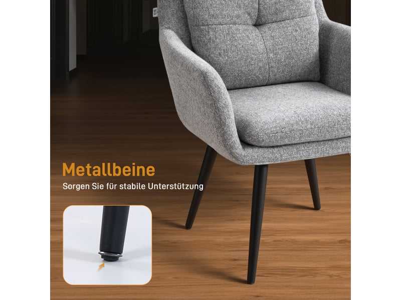  Fauteuil en tissu aspect lin avec pieds en métal, gris clair, 65 x 72 x 86 cm  - Conforama E