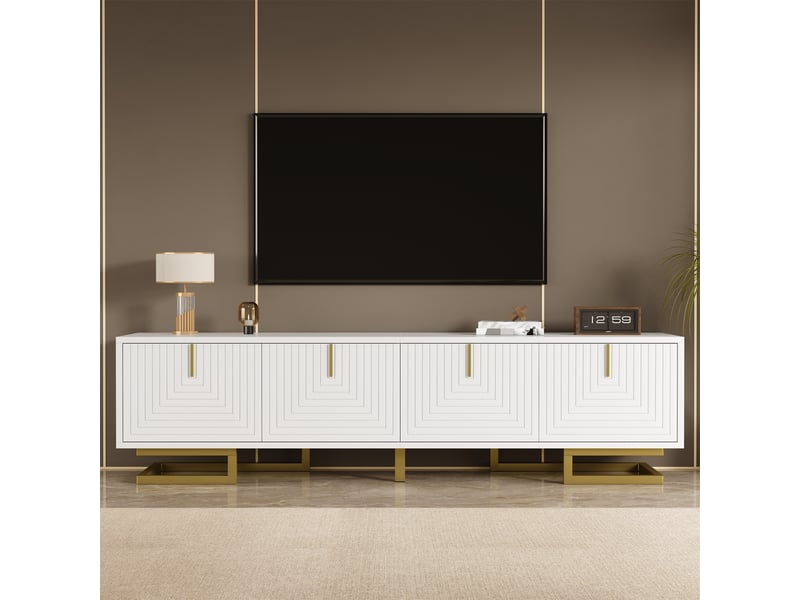  Meuble tv bas à portes structurées, pieds et poignées dorés – style chic et contemporain  - Conforama B